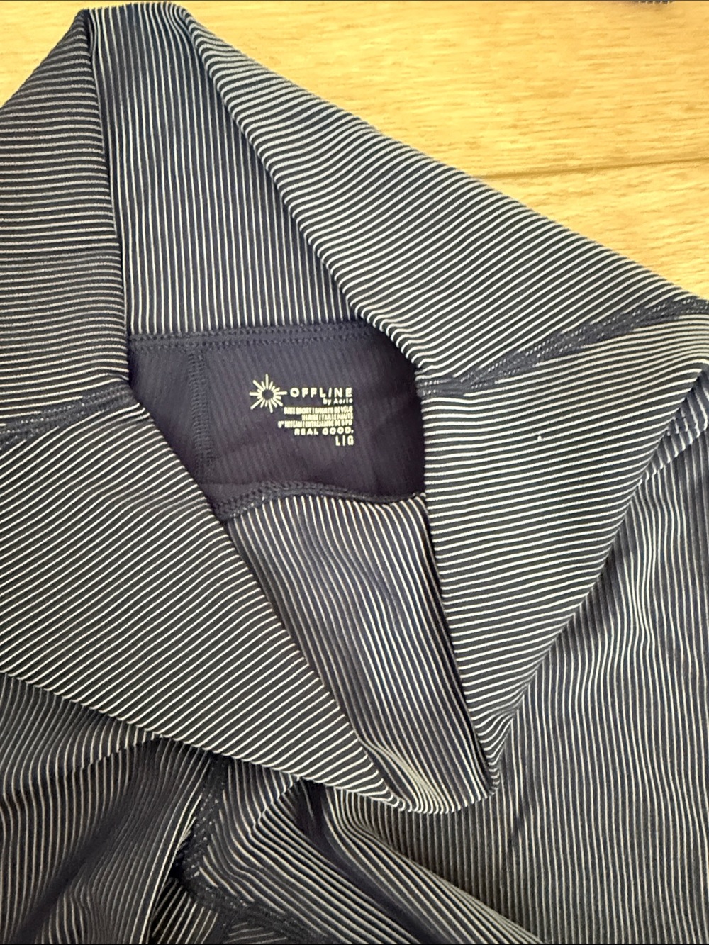 aerie Navy Pinstripe Ruched Sports Bra & High-Waist Shorts - Picture 3 of 4